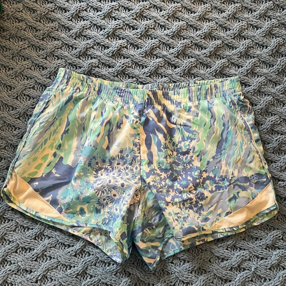 Lilly Pulitzer Green and Blue Athletic Shorts with Elastic Waistband